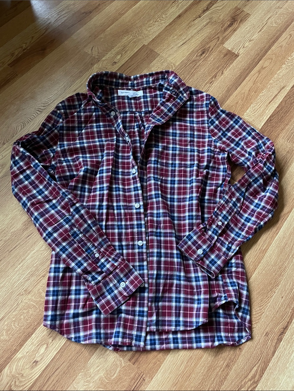 Old Navy Burgundy Plaid Button-Down Shirt with Navy & Cream
